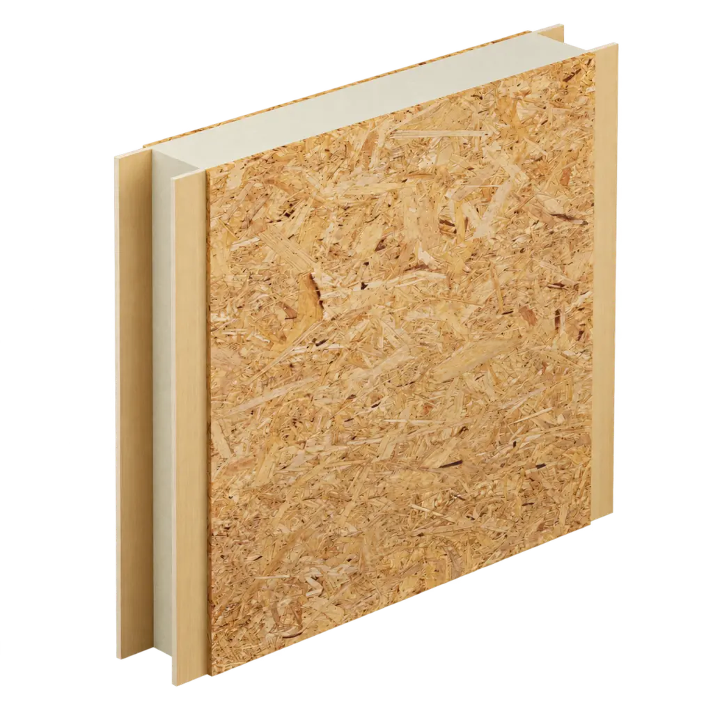 EI. SIP structural insulated wall panel with OSB facing and window opening